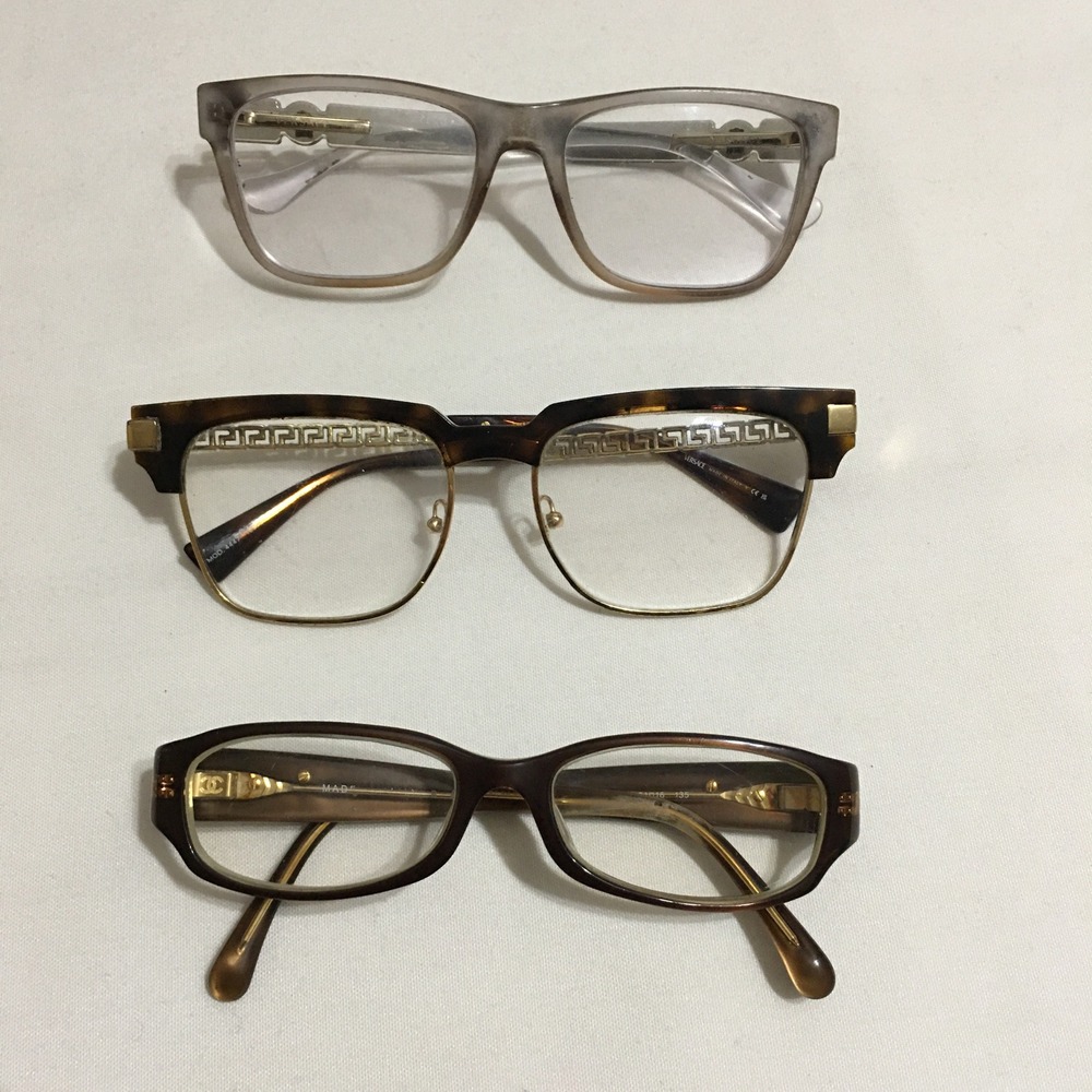 Lot of 3 Chanel Versace Eyeglass Frames Women Small Brown Gold Tortoise